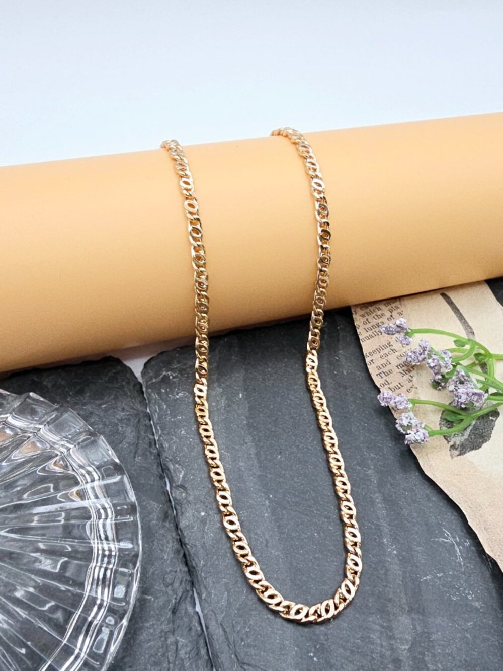 Rose Gold Figaro Chain Necklace – 19.7"" Gold Plated Unisex Jewelry, XPNL0001 - Picture 6 of 11